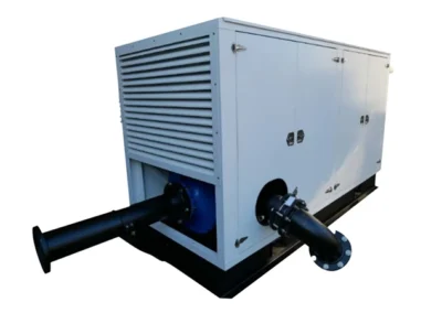 Steel-reinforced skid base for stable operation of high-head booster pumps.