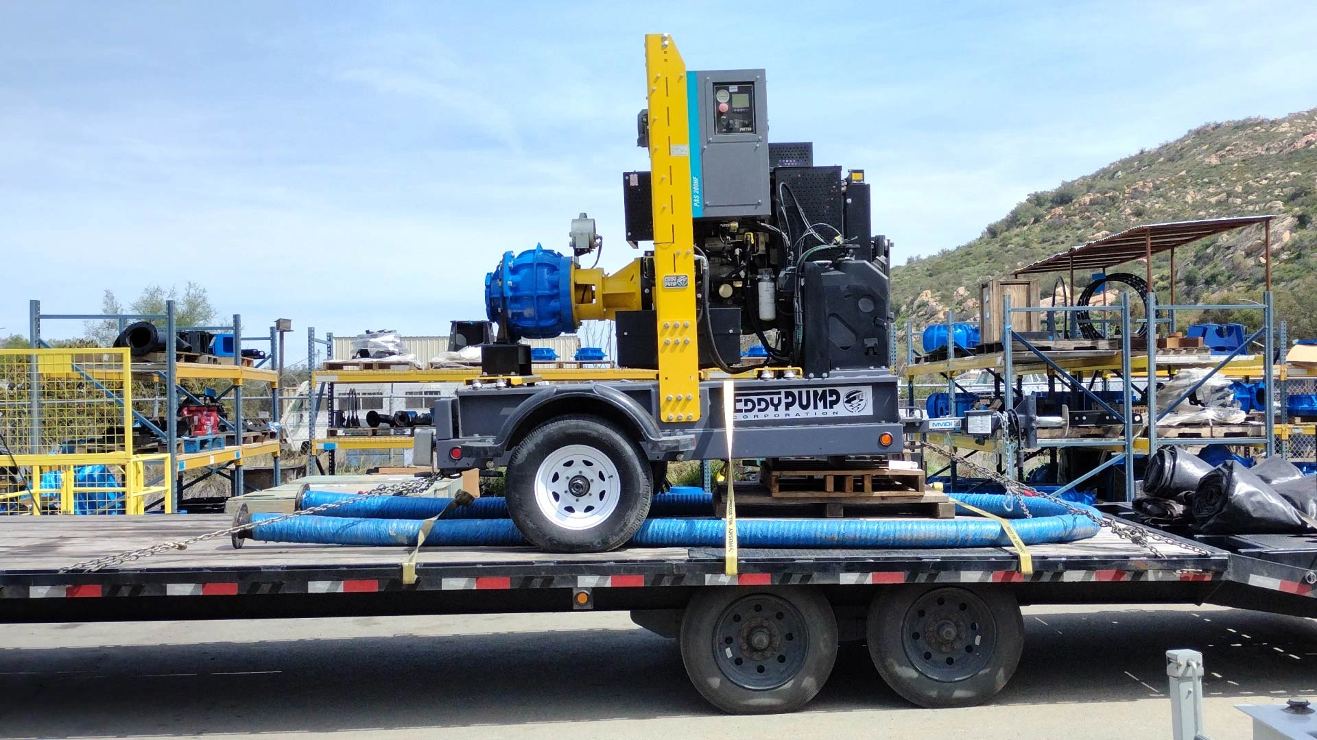 Eddy Pump’s Trailer-Mounted Slurry Pump with Coiled Hoses Eddy Pump’s Slurry Pump System on Trailer with Coiled Hoses