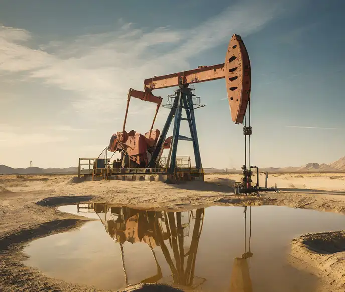 Oil pumpjack operating at an oilfield Oil pumpjack operating at an oil and gas field