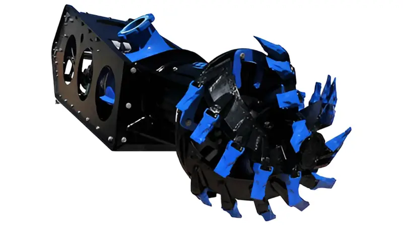 Excavator dredge pump attachment 6-inch EXF 6000 handling high-solids slurry