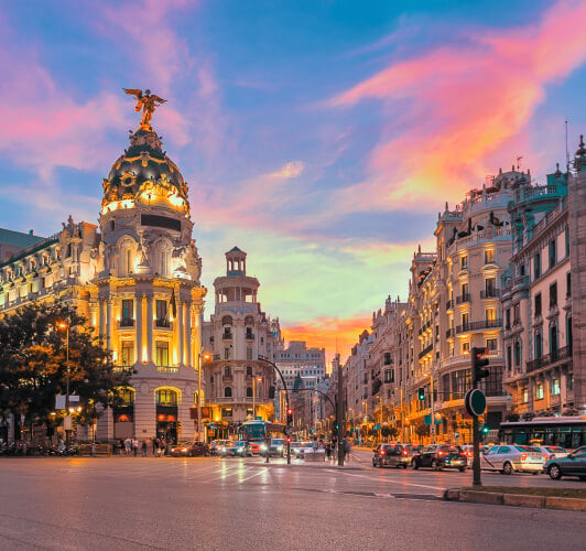 Madrid sparkles with its captivating night skyline