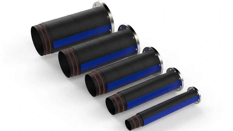 Reinforced industrial slurry discharge hose designed for maximum abrasion resistance and longevity.
