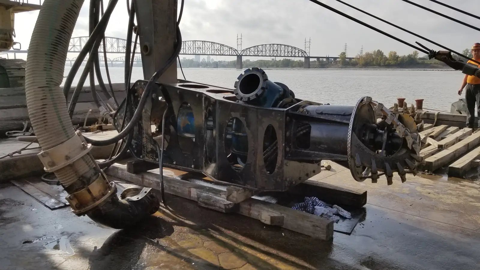 10-inch EDDY dredge pump in action, dredging river material at the Budrovich site
