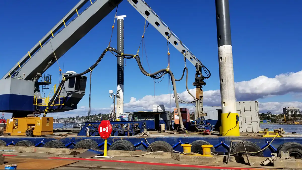 Mare Island Dry Dock jobsite during barge offloading operations